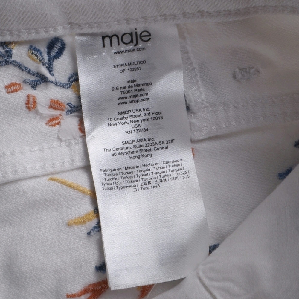 NWT Maje Pia White Embroidered Floral Cropped Straight Jeans Size 4 - Picture 8 of 10